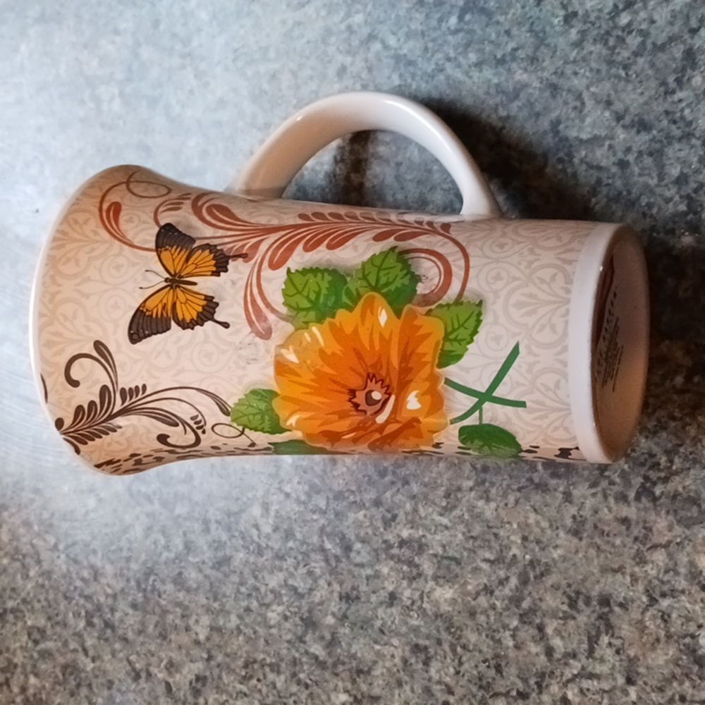 Kitchen Tall Coffee Cup Poppies & Butterfly Signed.
